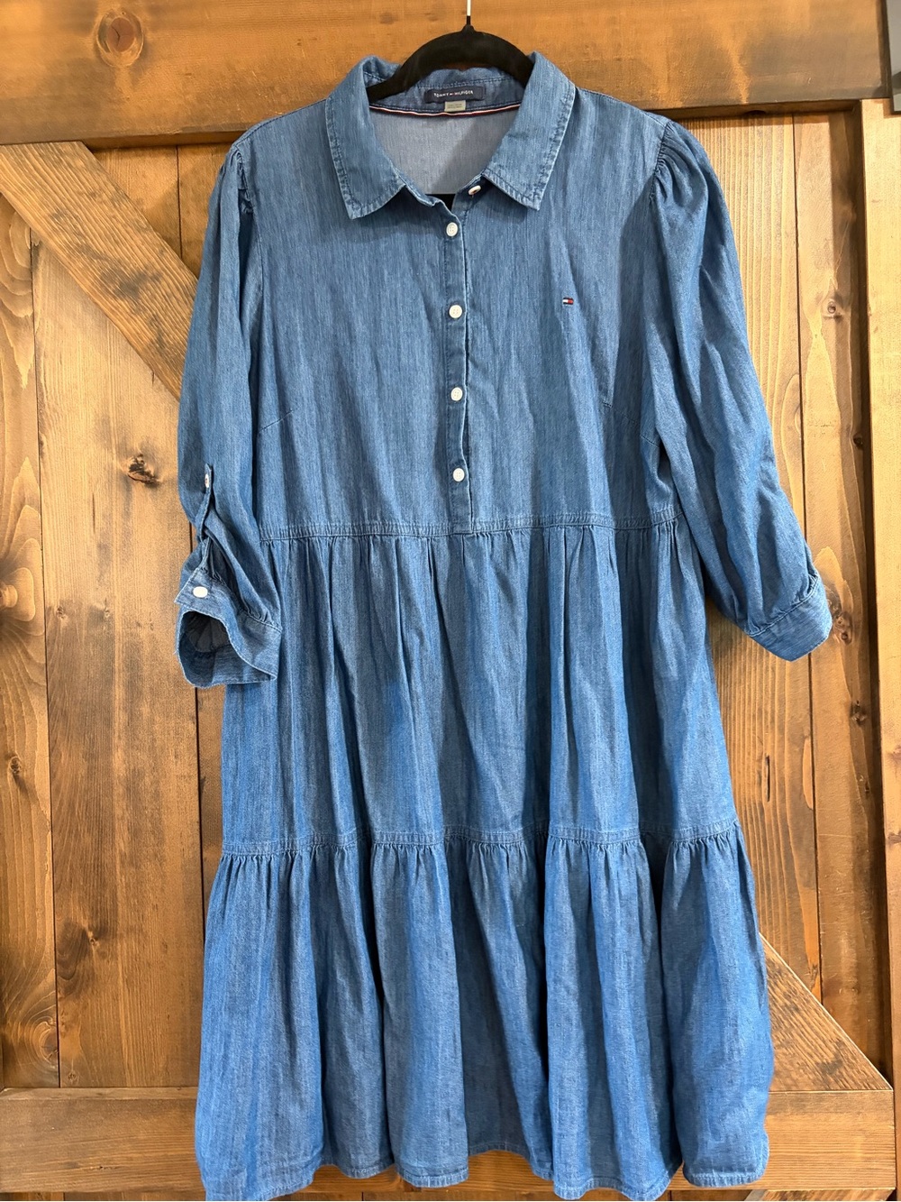 Tommy Hilfiger Light Blue Denim Tiered Shirt Dress